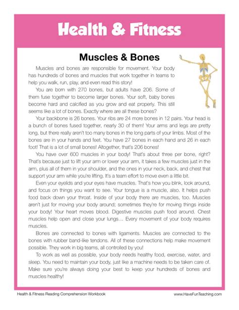 Muscles And Bones Health And Fitness Reading Comprehension Worksheet