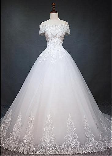 Marvelous Tulle Off The Shoulder Neckline Ball Gown Wedding Dress With