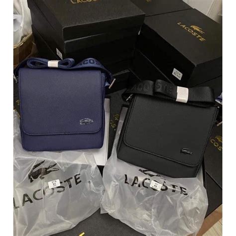 authentic lacoste small flap sling bag  men  box actual