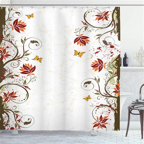 Ambesonne Floral Shower Curtain Branches Leaves Vivid