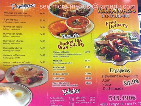 Online Menu Of Valentinas Restaurant No 1 Restaurant El Paso Texas