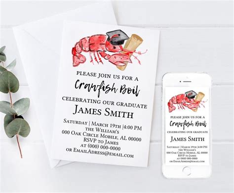 Crawfish Boil Graduation Invitation Printable Template Instant