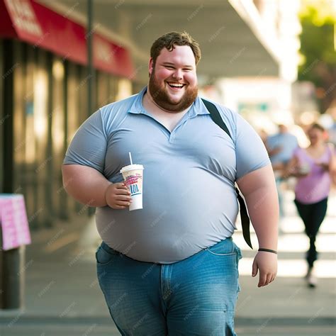 Premium Photo An Obese American Man With A Shirt Tight Around His