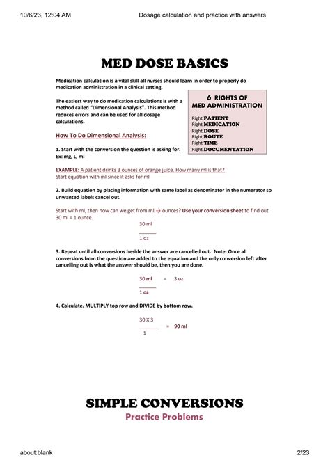 Solution Dosage Calculation And Practice With Answers Studypool