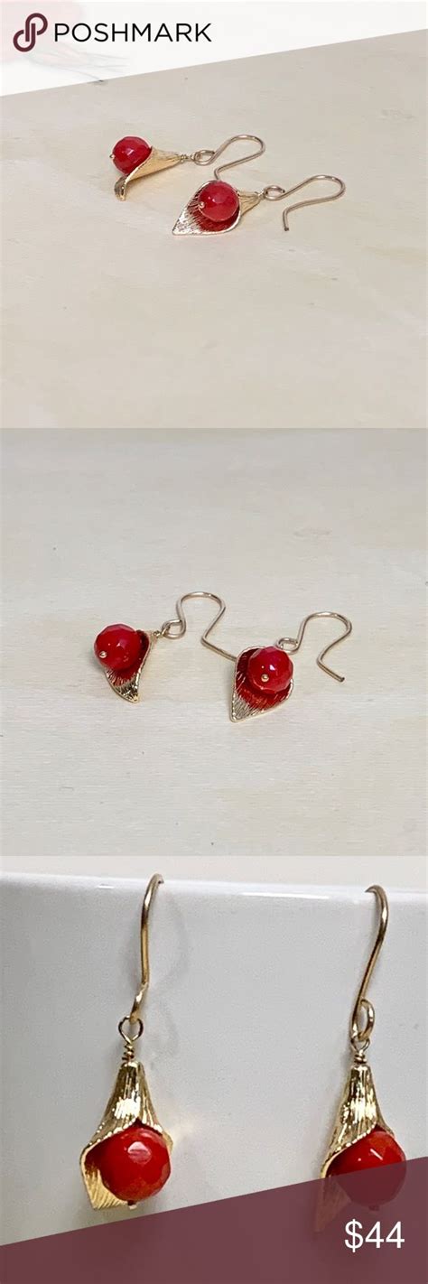 Coral Gold Filled Earrings Dangle Earrings With Gold Filled Ear Wire