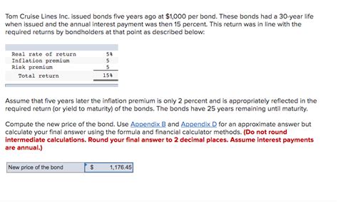 Solved Tom Cruise Lines Inc Issued Bonds Five Years Ago At Chegg