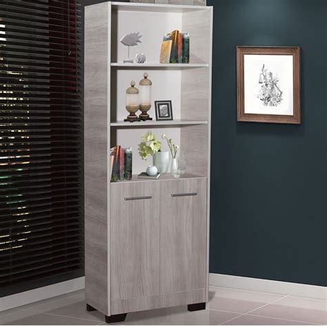 Estante Para Livros Madeira Com Porta - Estante Para Livros Onix Natural 4 Prateleira Com Porta | MadeiraMadeira