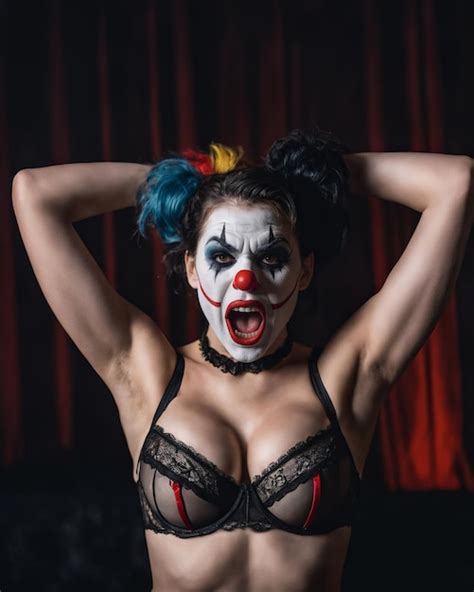 Una Mujer Vestida De Payaso Con Las Manos En La Cabeza Foto Premium