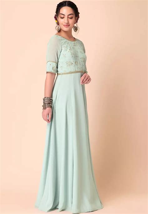 Buy Indya Varun Bahl X Indya Pastel Green Sequin Embroidered Anarkali