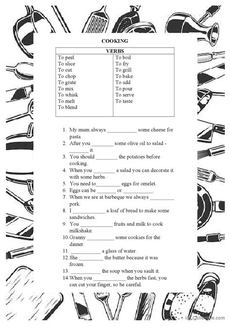 Cooking Verbs Practice General Vocab… English Esl Worksheets Pdf And Doc