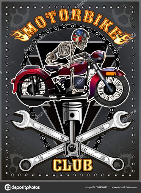 Vintage Biker Skull Emblem Motorcycle Club Stock Vector Image By