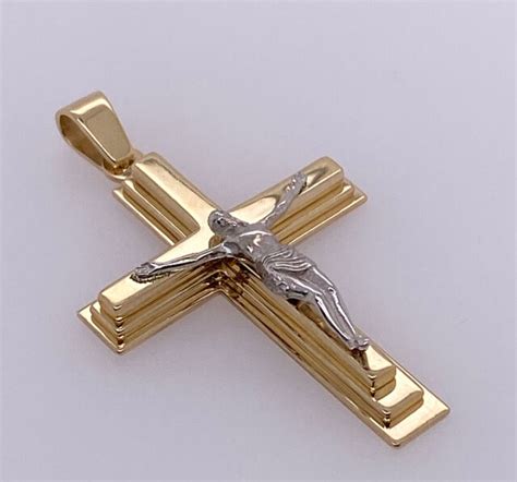 14k SOLID Yellow Gold Cross Crucifix Religious Pendant For Chain 1 50