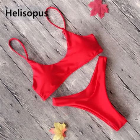 Helisopus Solid Color Women Swimming Suit Sexy Push Up Bikini Swimsuit