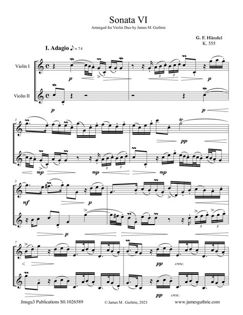 Handel Sonata No 6 For Violin Duo Arr James M Guthrie Sheet Music