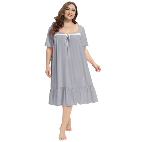 WBQ Women S Plus Size Nightgown Square Neck Dress Short Sleeve