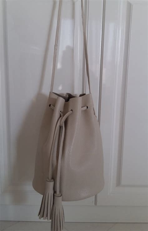 Nude Bucket Bag With Tassels Beize Leather Bucket Bag Cowhide Leather Bucket Etsy