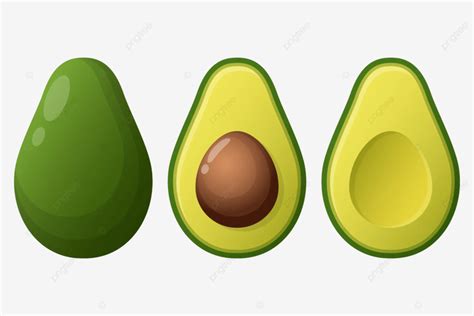 Three Sets Of Avocados With Green Skin Seeds And Without Vector