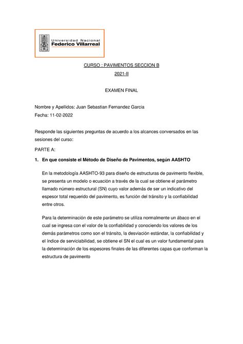 Examen Final Pavimentos Fernandez Garcia Juan Curso Pavimentos