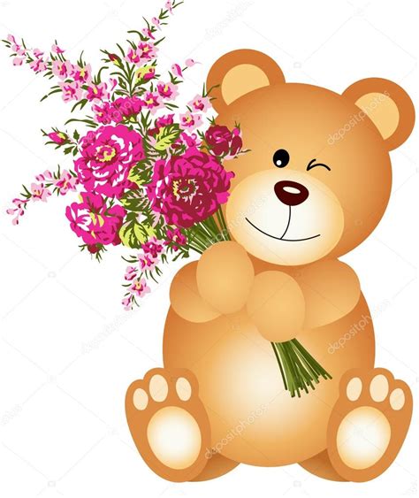 Teddy Bear Holding Flowers Stock Vector Image By Socris