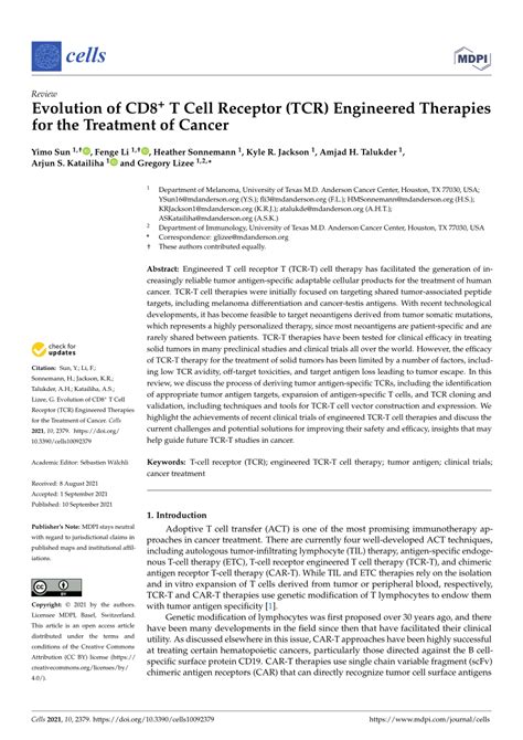 PDF Evolution Of CD8 T Cell Receptor TCR Engineered Therapies For