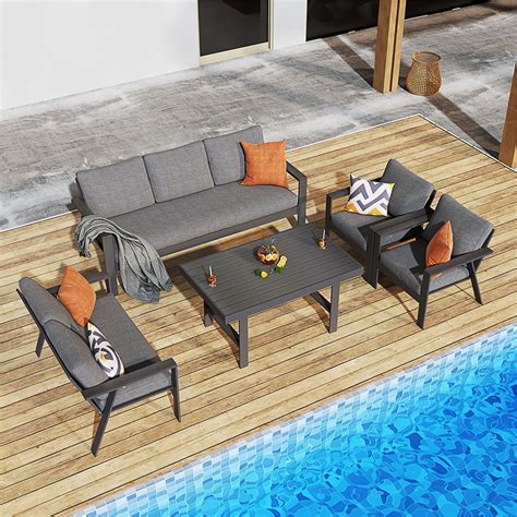 Latitude Run Aluminum Gray Tall High Patio Dining Table Outdoor Coffee