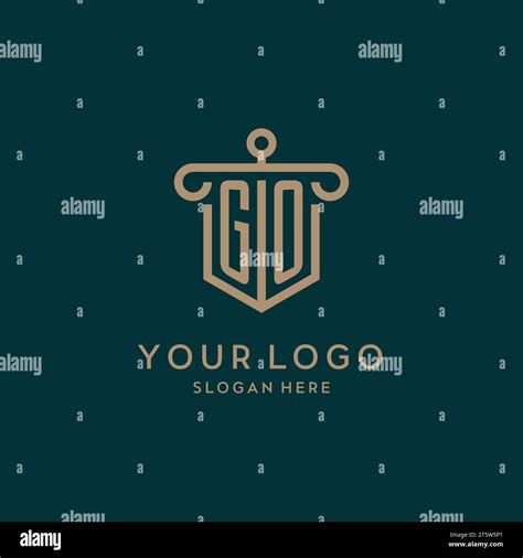 Go Monogram Initial Logo Design With Shield And Pillar Shape Design