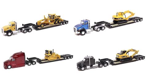 1:87 Semi Tractor w/Lowboy Trailer & CAT Load (Set of 4), Peterbilt ...