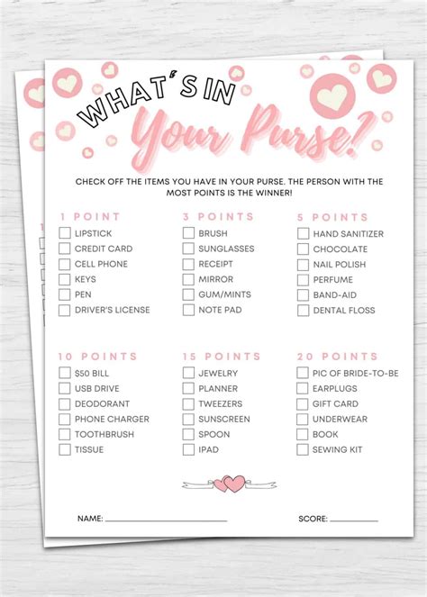 What S In Your Purse Printable Bridal Shower Game