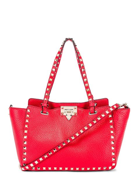 Valentino Garavani Small Rockstud Tote In Red Fwrd