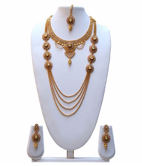 Swarajshop Alloy Golden Choker Designer Gold Plated Necklace Set Combo