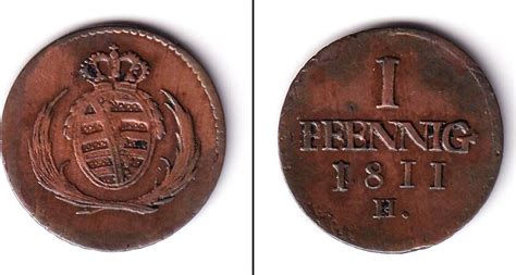 Altdeutschland 1 Pfennig Sachsen 1811 H Ss Selten MA Shops