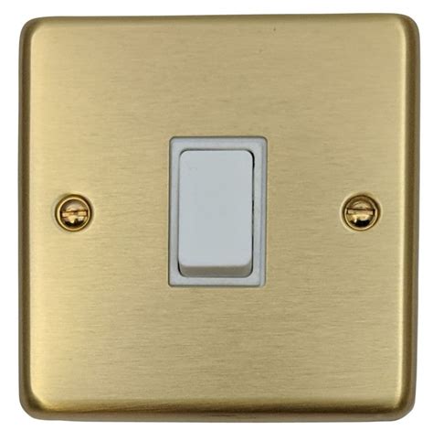 Gandh Csb1w Standard Plate Satin Brushed Brass 1 Gang 1 Or 2 Way Rocker Light Switch