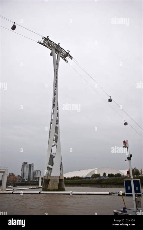 The Emirates Air Line Thames Cable Car Crossing The River Thames