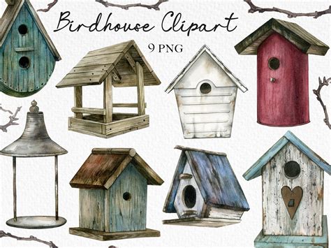 Watercolor Birdhouse Clipartephemera Digital Birds Etsy