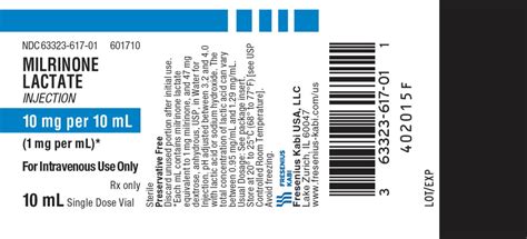 Milrinone Lactate Fresenius Kabi USA LLC FDA Package Insert