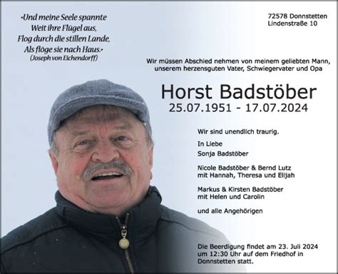 Traueranzeigen Von Horst Badst Ber Stuttgart Gedenkt De