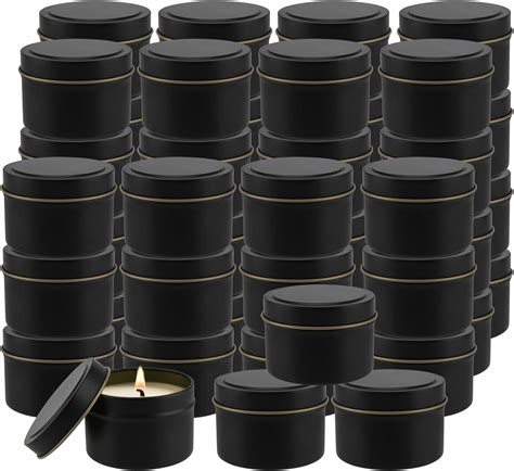 Funsuei 48 Pcs 4oz Black Jars With Lids Candle Metal Black Candle