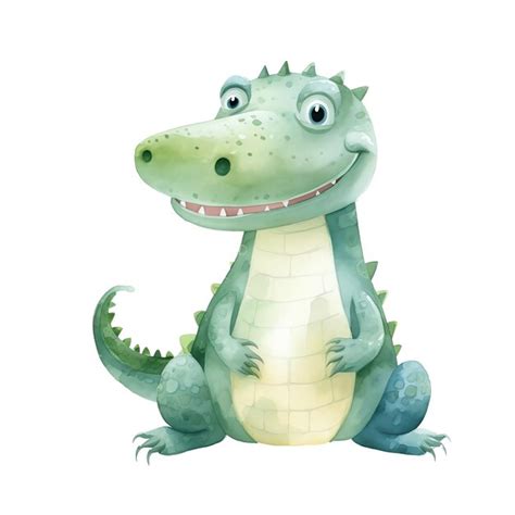 Premium Photo | Cute crocodile drawing in cartoon and watercolor style