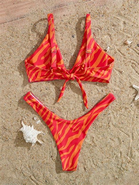 SHEIN Swim Mod Summer Beach Zebra Stripe Bikini Set SHEIN UK