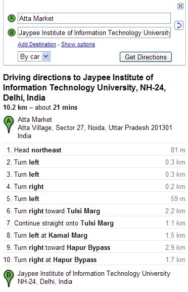 Driving directions in Google Maps India