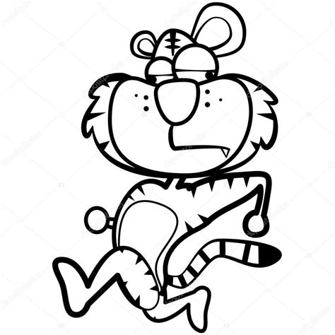 Coloring Humor Cartoon Tiger Running With White Background — Stock