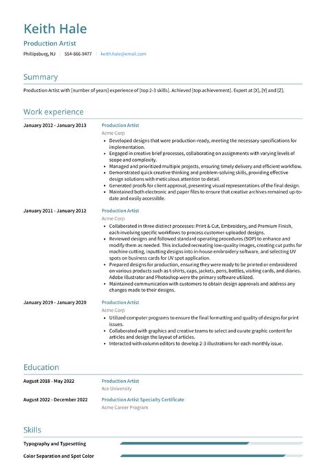 Production Artist Resume Examples and Templates