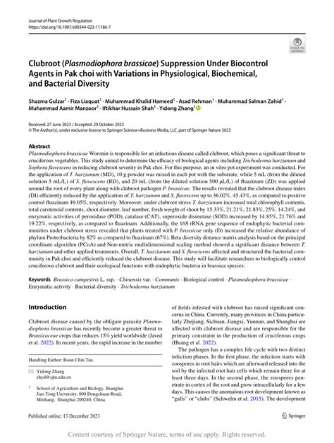 Clubroot Plasmodiophora Brassicae Suppression Under Biocontrol Agents