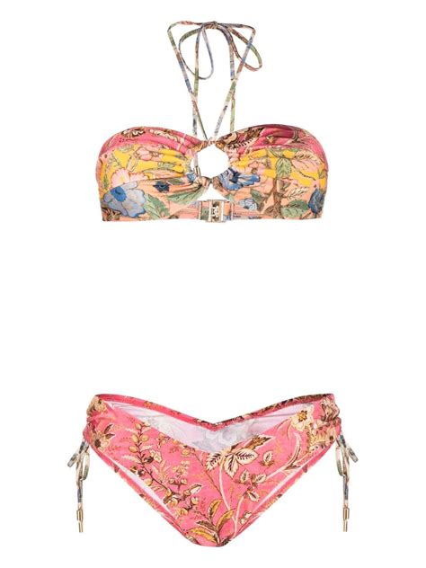 ZIMMERMANN Junie Floral Print Halterneck Bikini Pink FARFETCH