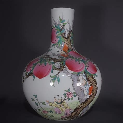 Sold Price Famille Rose Globular Vase Depicting Peaches Qing