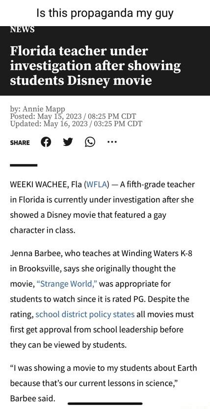 Is This Propaganda My Guy Florida Teacher Under Investigation After