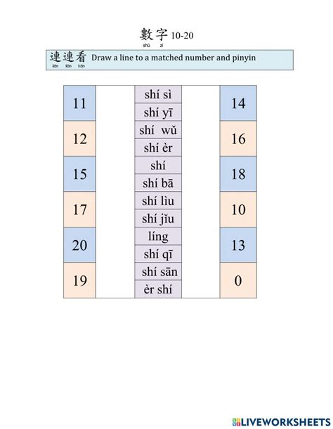 Numbers 10-20-pinyin 1 worksheet | การศึกษา