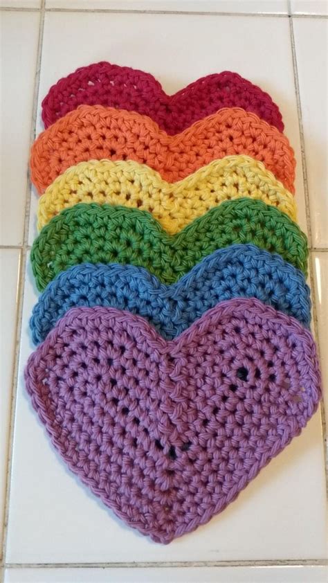 Rainbow Valentine Heart Crochet Coaster Set Of 6 Mug Rug Set Rustic Cottagecore Coaster