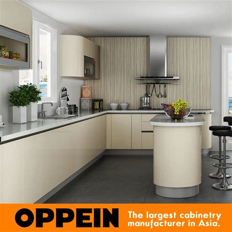 Oppein Contemporary Light Color Acrylic Wood Kitchen Cabinet OP15 A03