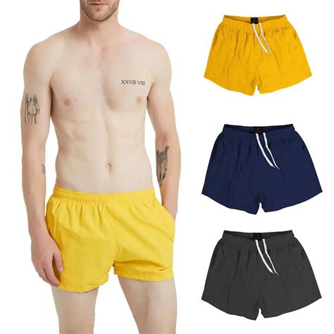 Summer Solid Color Men Shorts Quick Drying Elastic Drawstring Beach